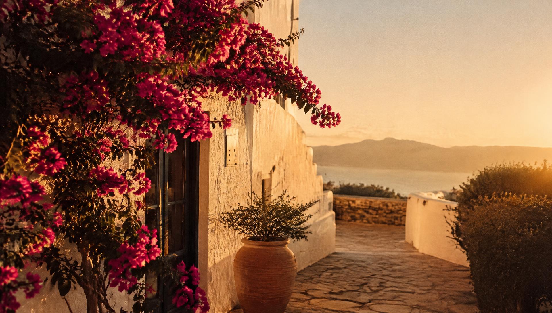 Hotel exterior at golden hour